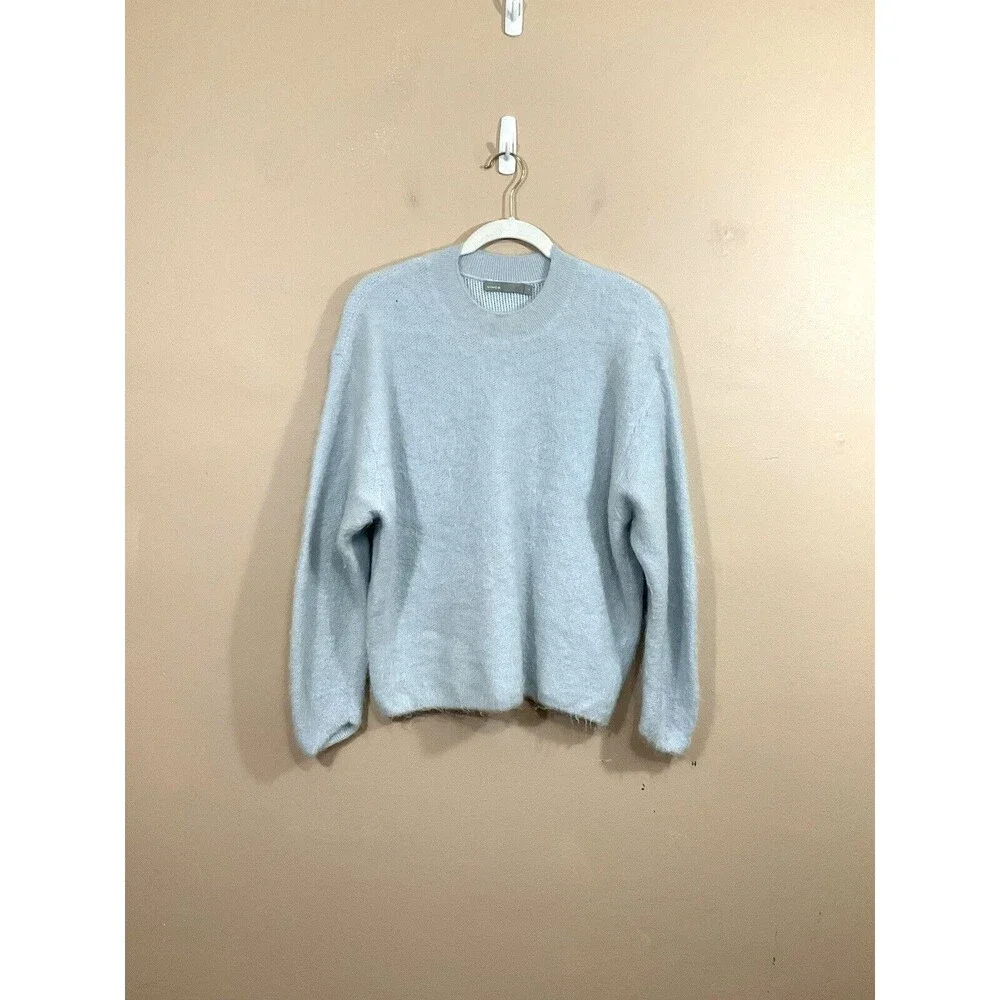 Vince Womens Alpaca Mohair Blend Fuzzy Sweater M Blue Preppy Minimalist *FLAW* - Picture 1 of 6